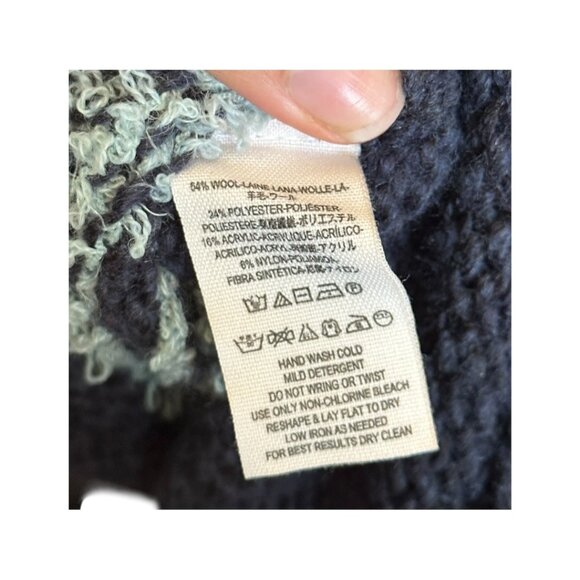 Free People NWOT Revolve Fair Isle Split Neck Wool Blend Sweater Navy/Light Blue - Picture 4 of 5